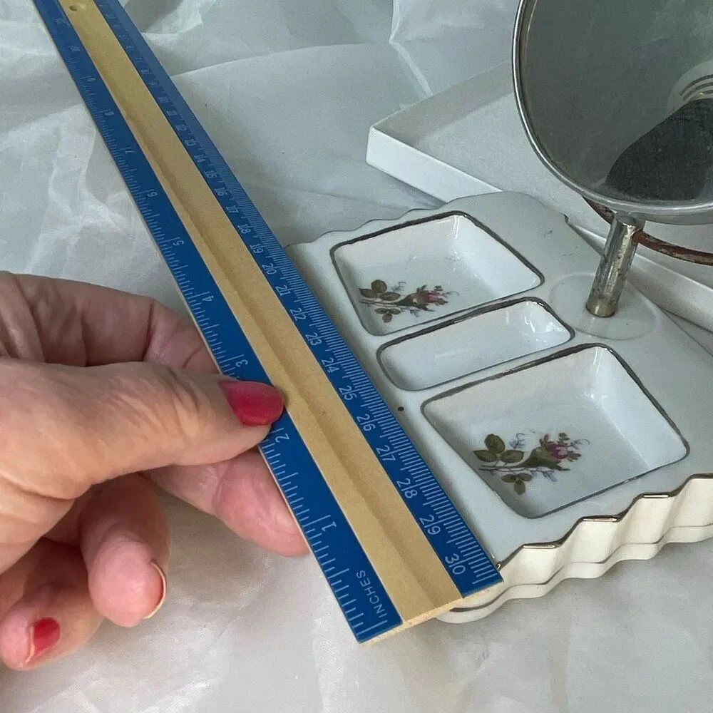 Vintage porcelain floral vanity with 2 sided mirror